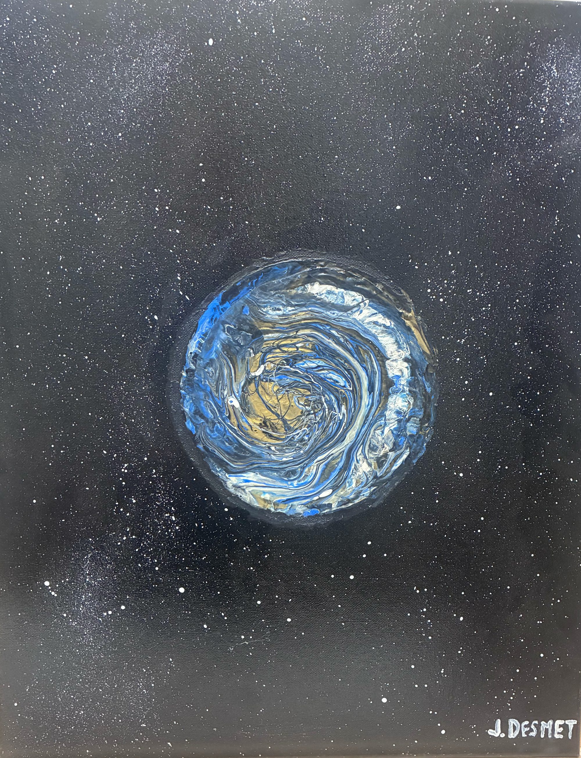 Lonely planet floats in dark space surrounded by stars.